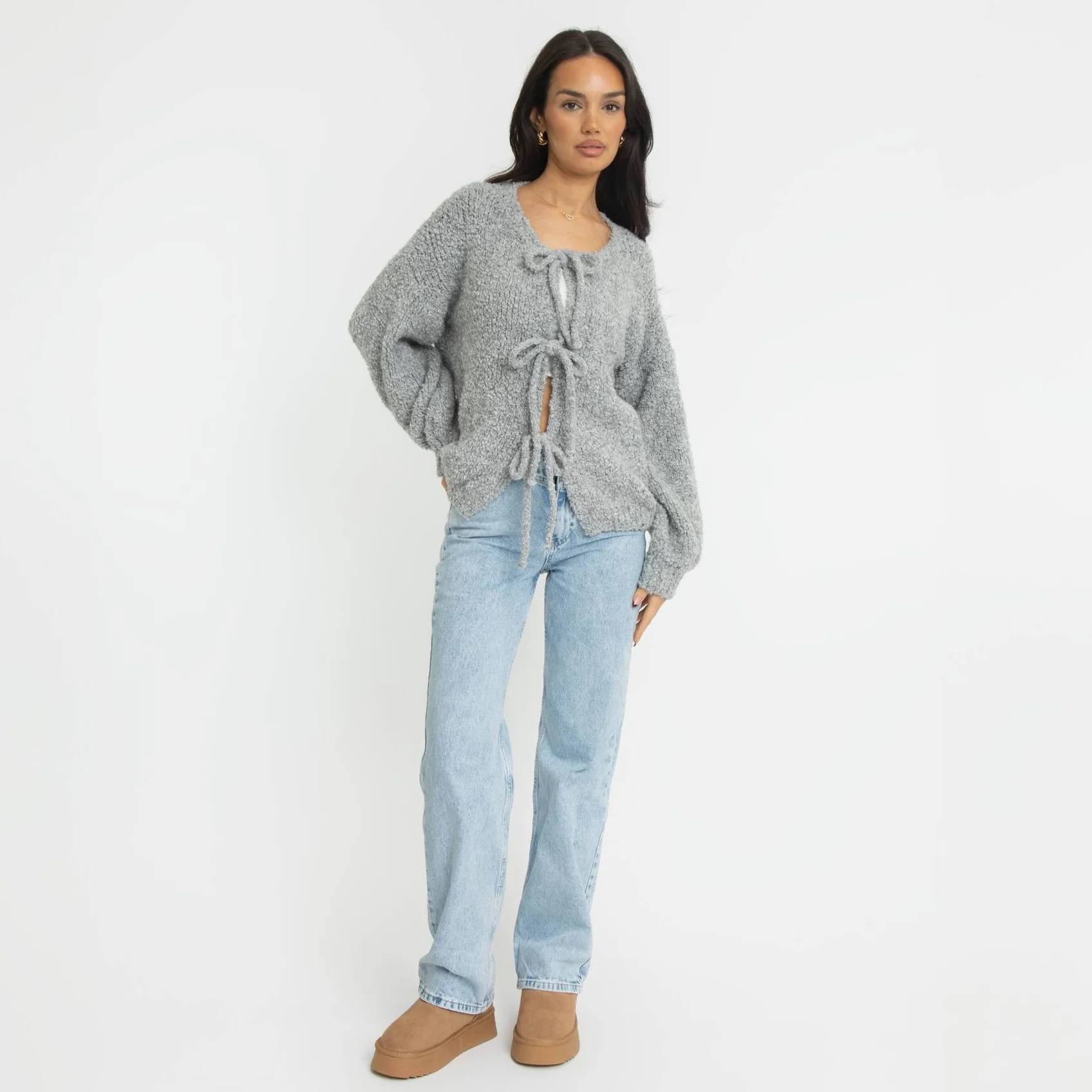 Bouclé Oversized Cardigan mit Schleifen - Image 19