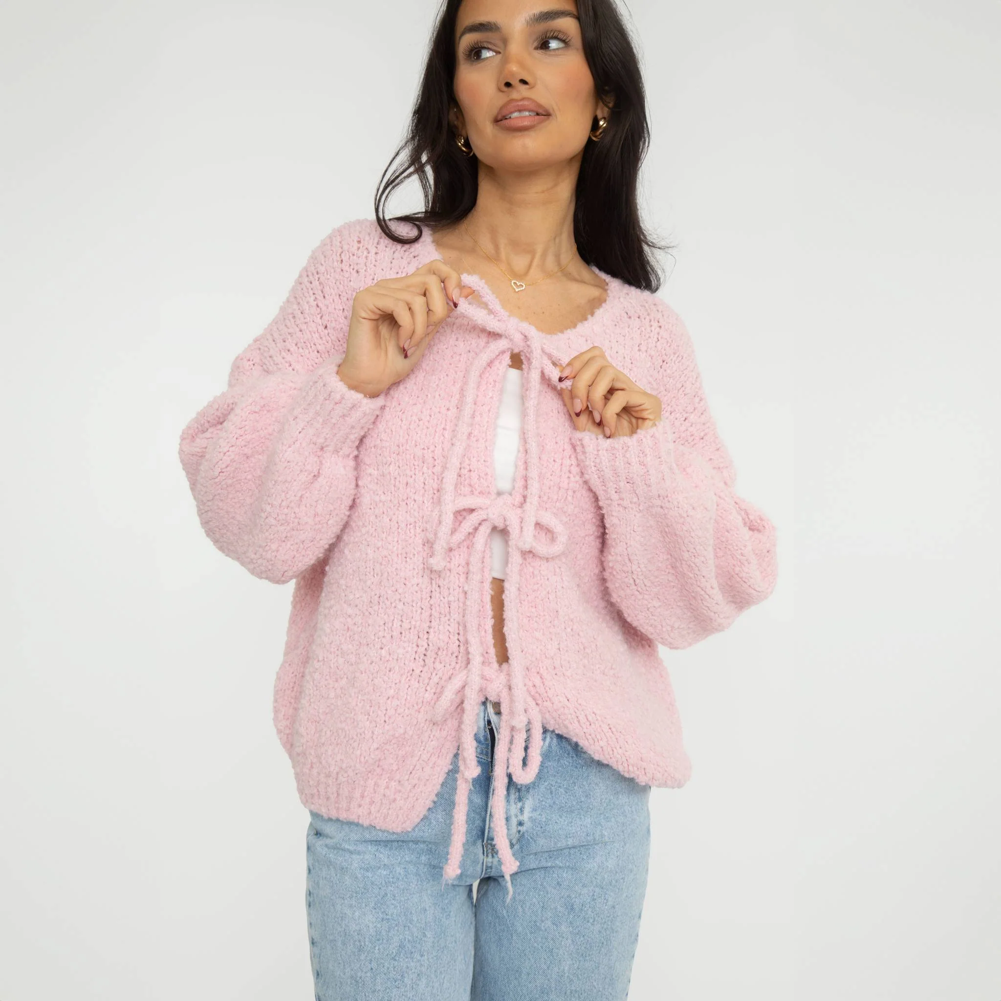 Bouclé Oversized Cardigan mit Schleifen - Image 8