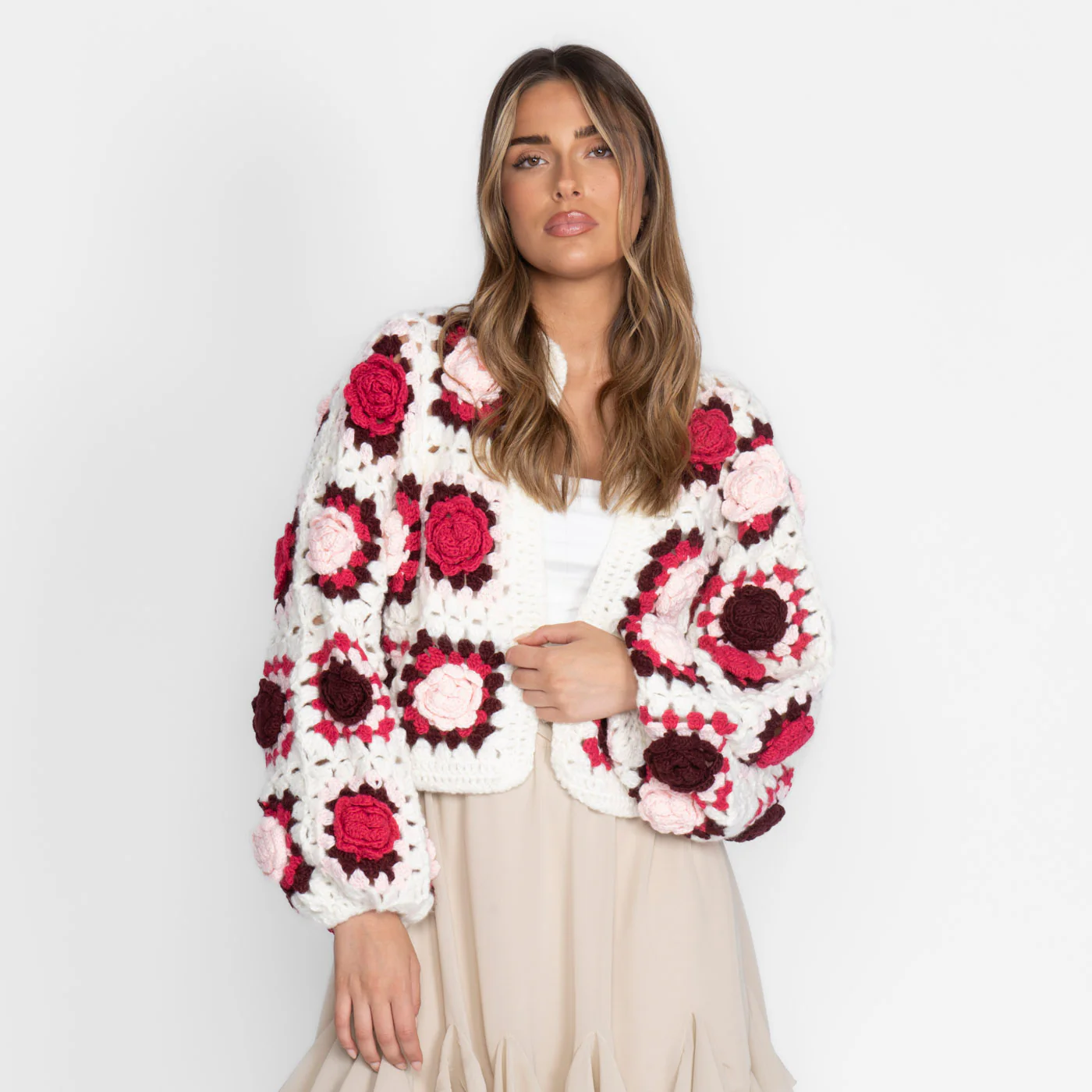 Handmade Colorful Rose Cardigan - Image 2