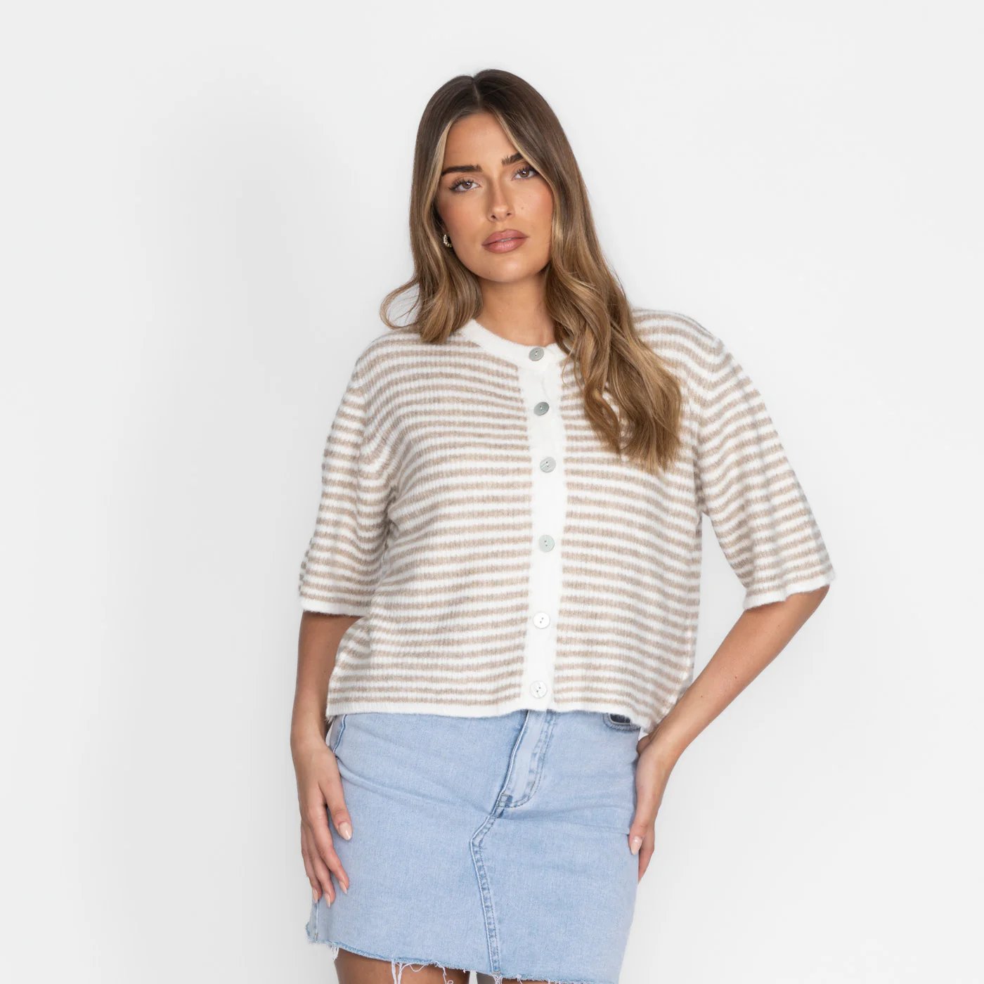 Kurzarm Stripes Strickcardigan - Image 11
