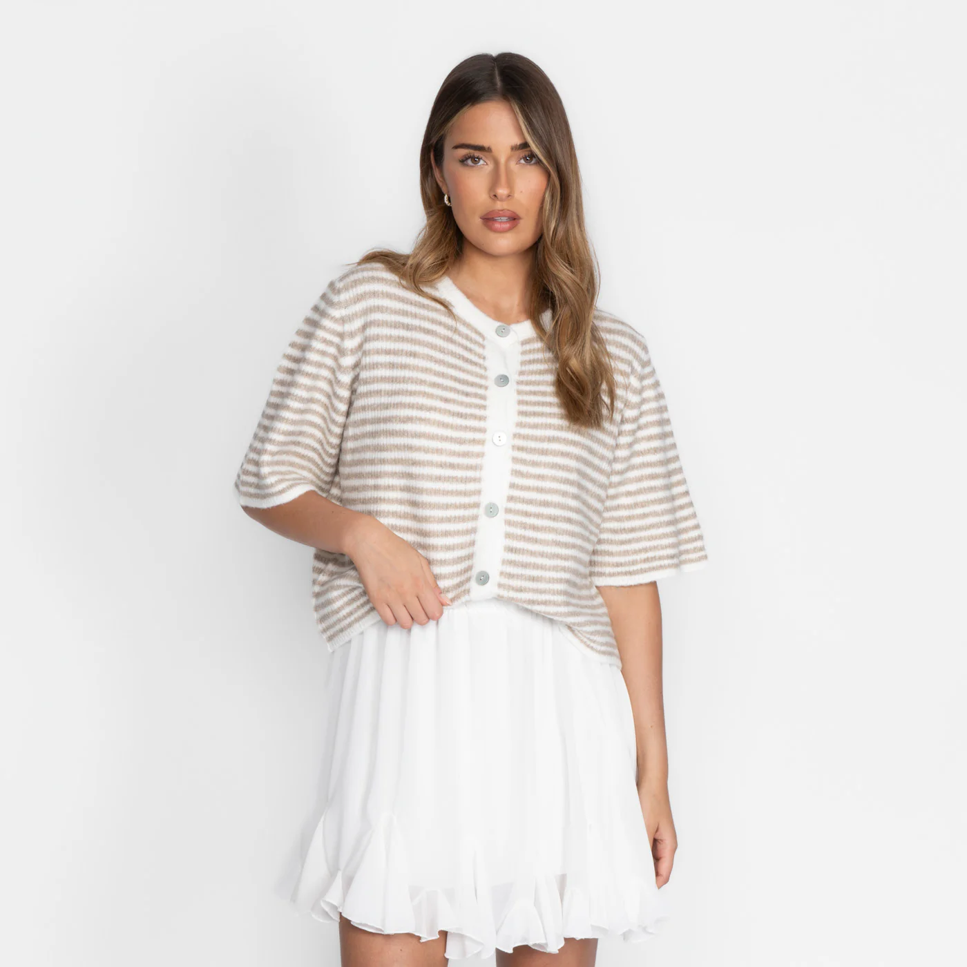 Kurzarm Stripes Strickcardigan - Image 15