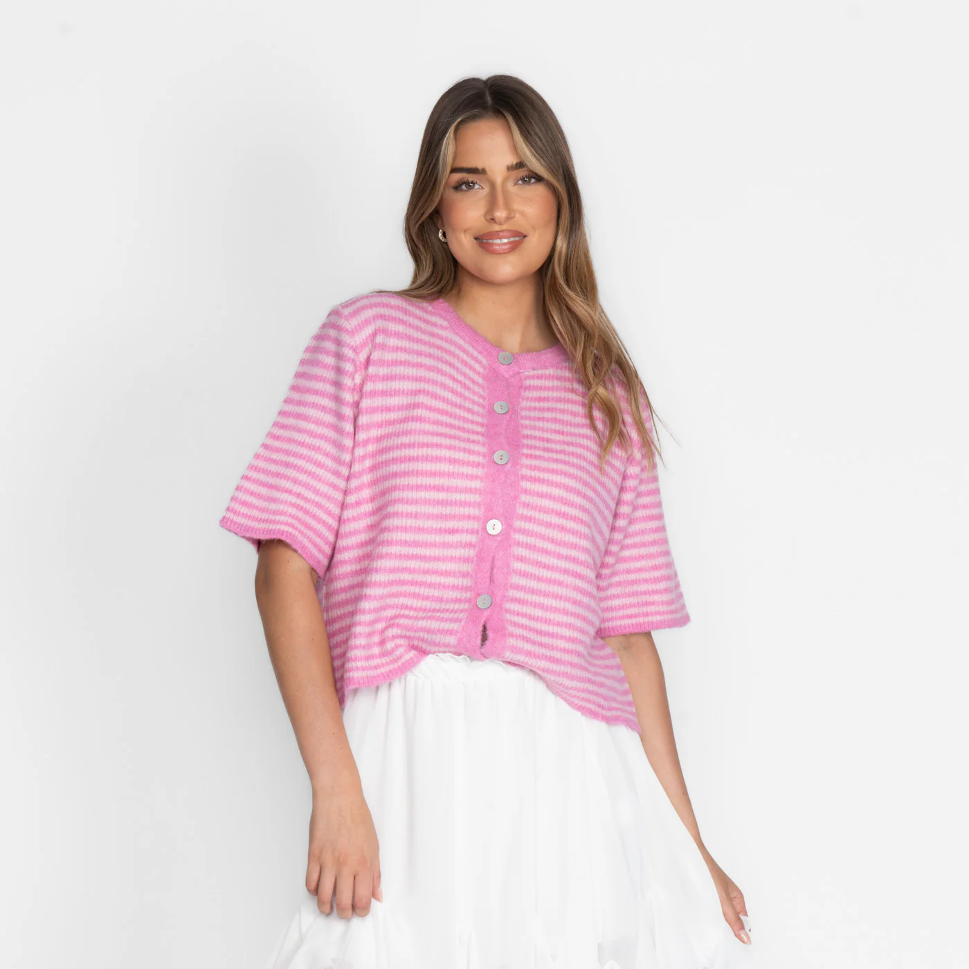 Kurzarm Stripes Strickcardigan - Image 19