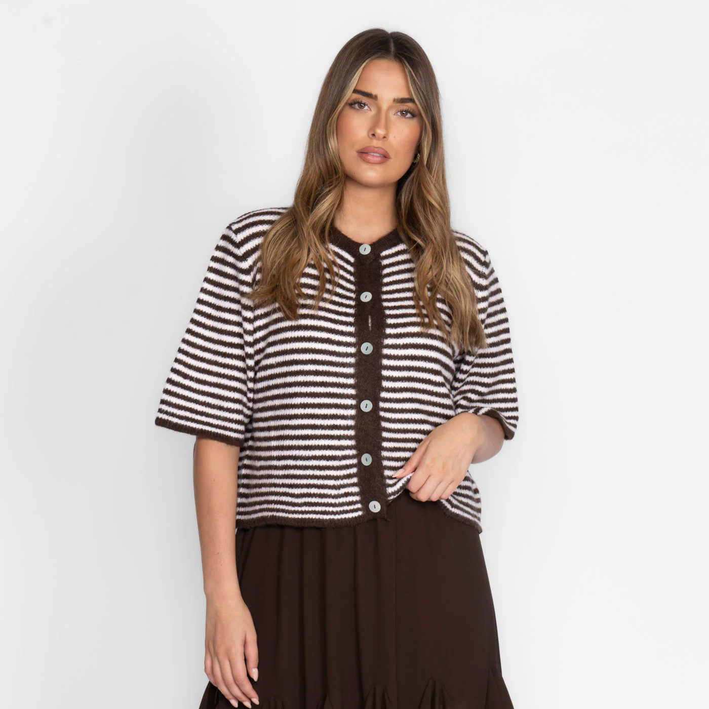 Kurzarm Stripes Strickcardigan - Image 26