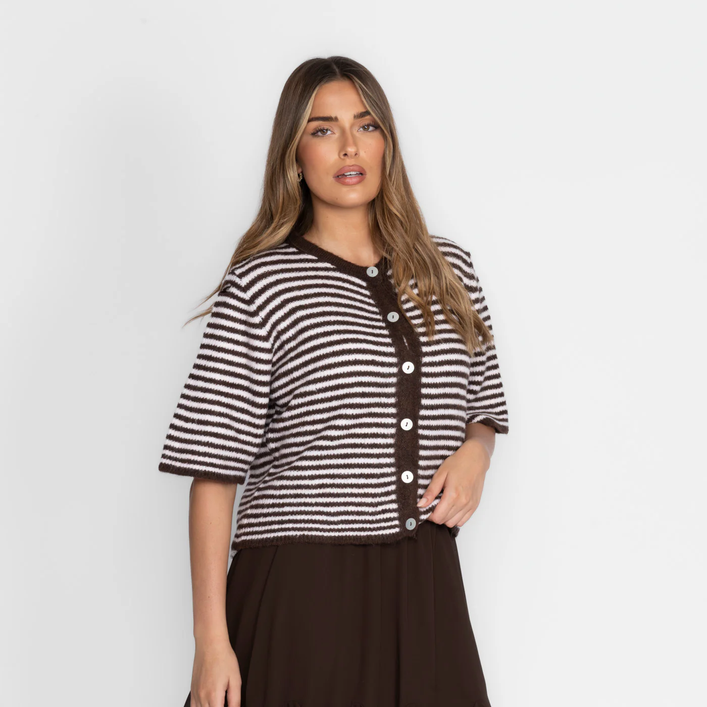 Kurzarm Stripes Strickcardigan - Image 27