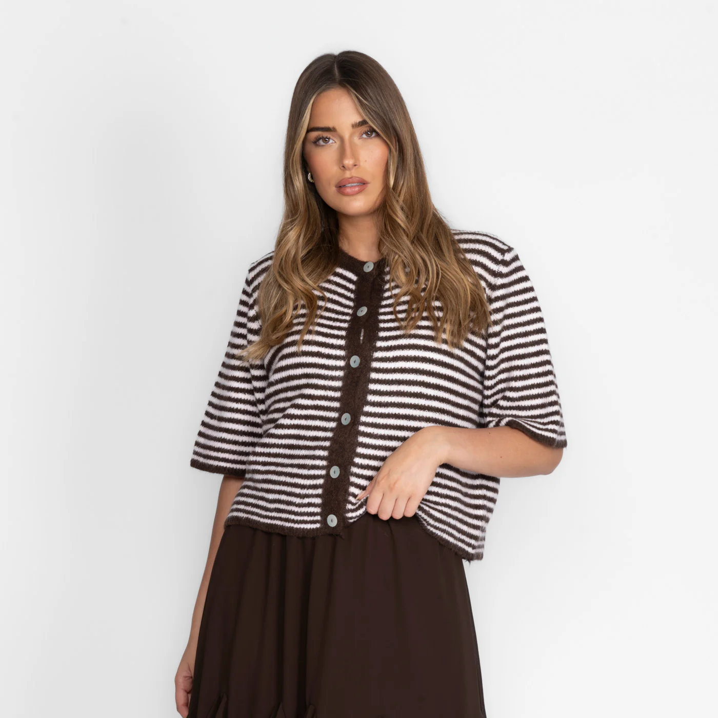 Kurzarm Stripes Strickcardigan - Image 28