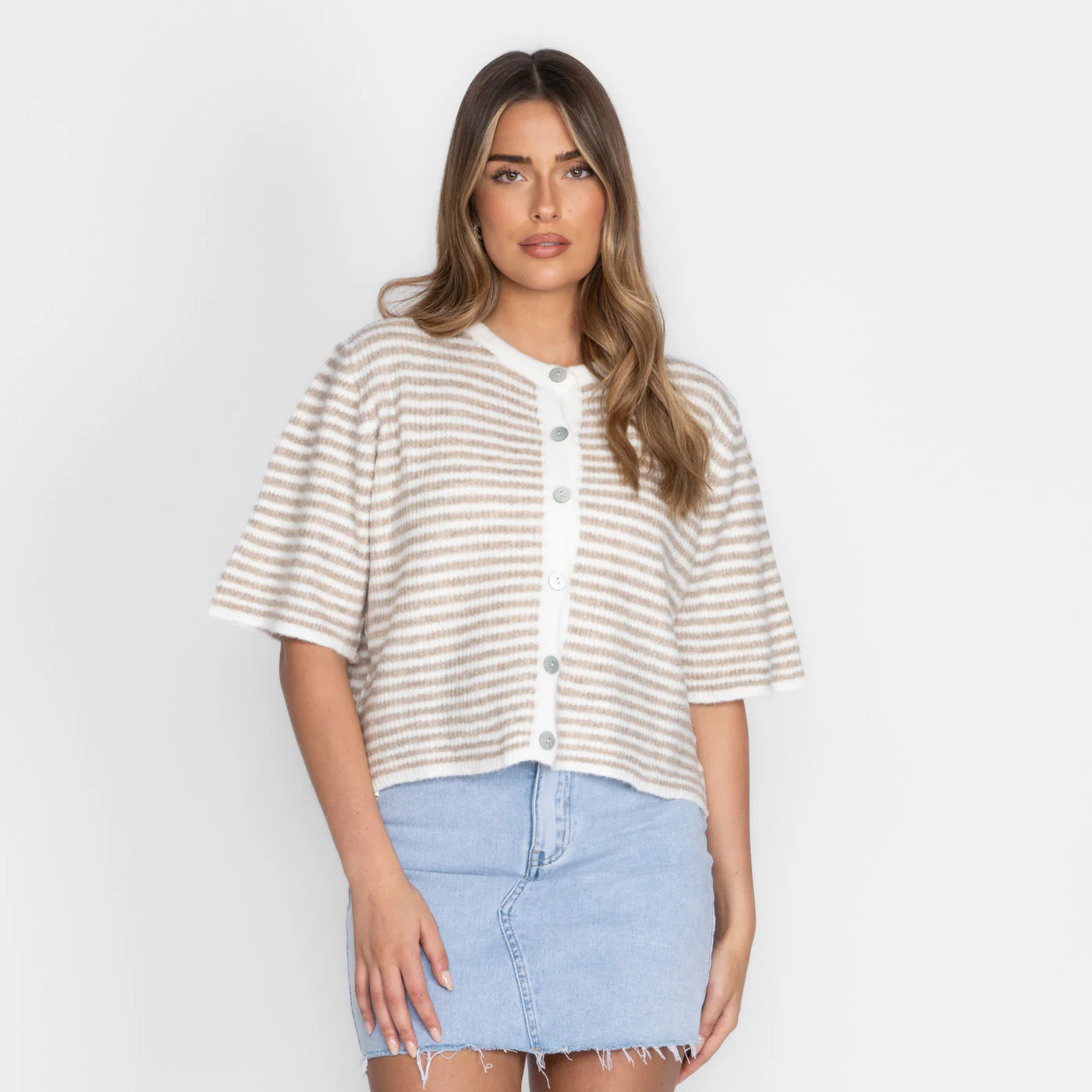 Kurzarm Stripes Strickcardigan - Image 6