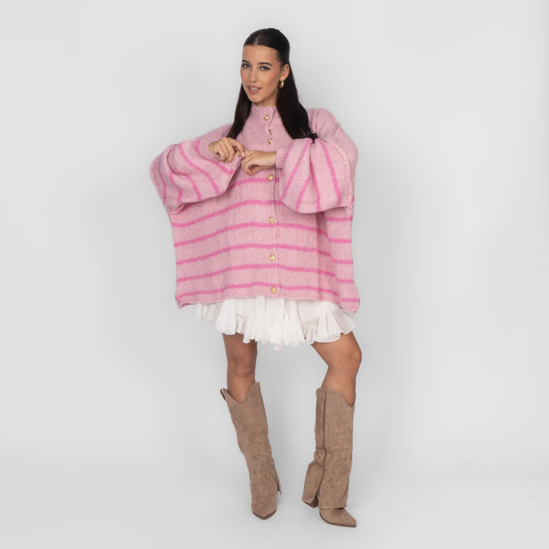 Oversized Cardigan „CozyGlam“ – Stripe Edition - Image 15