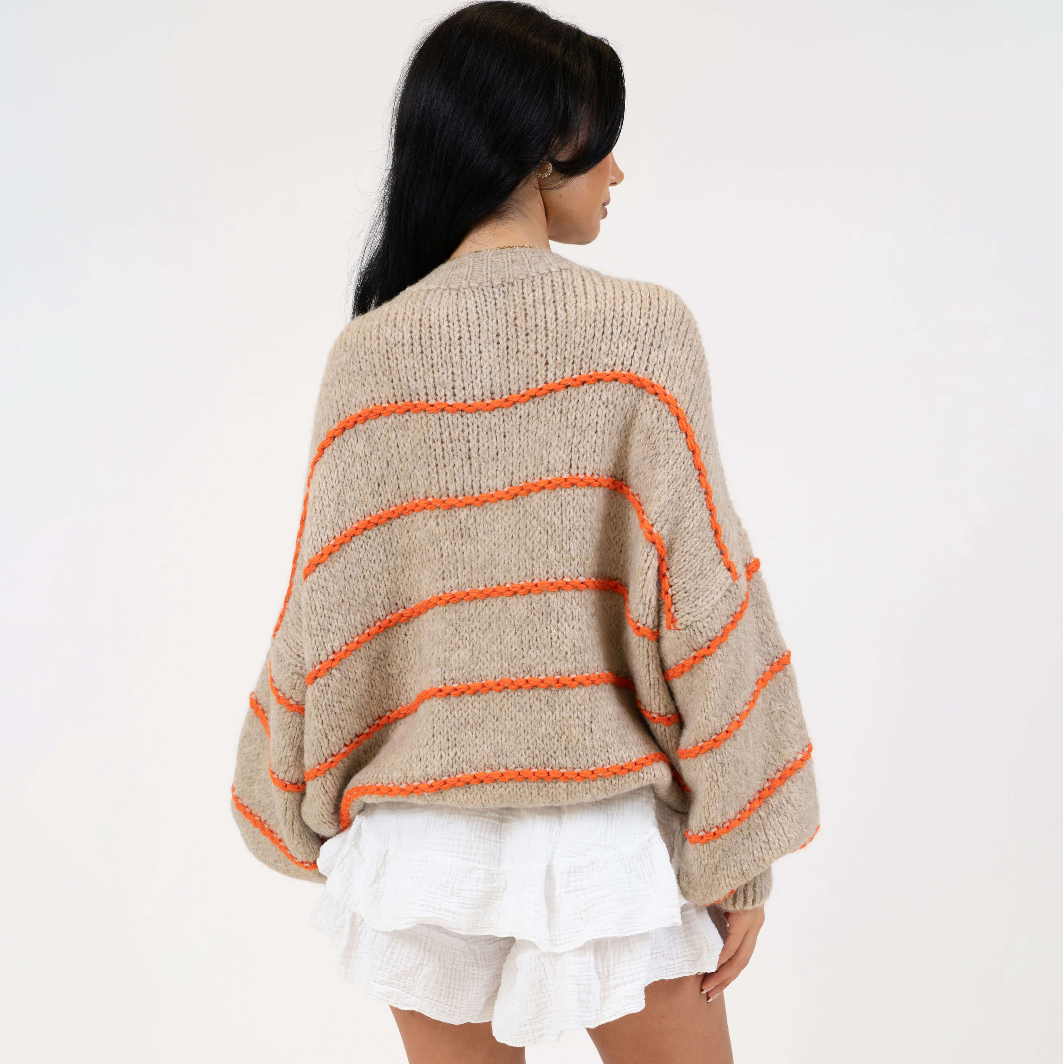 Oversized Cardigan Short Gestreift "CozyGlam" - Image 10