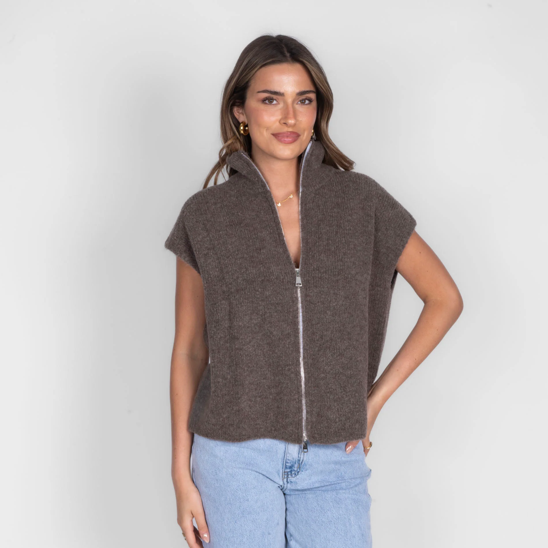Oversized Zip Strickweste - Image 6