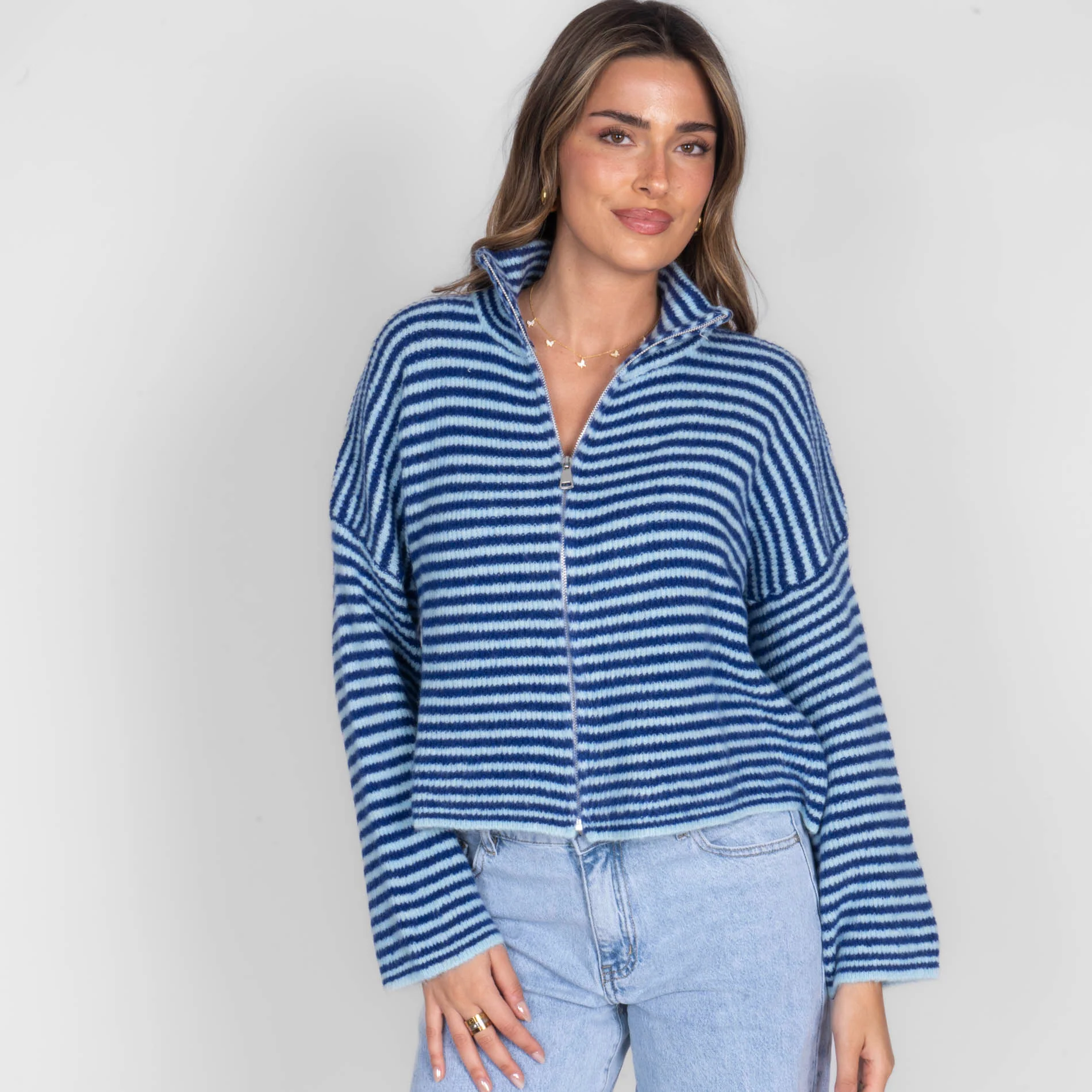 Striped Zip Cardigan - Image 2